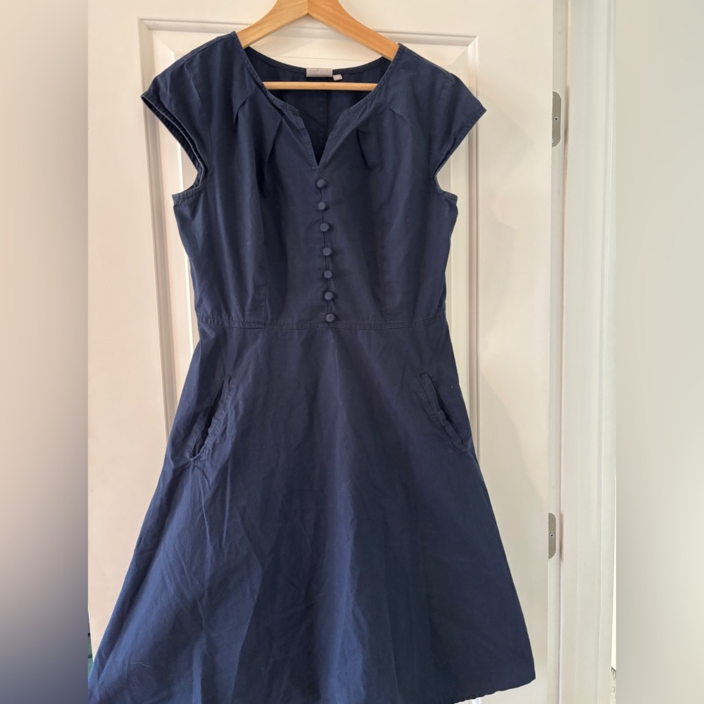 eShakti Navy Button-Front Midi Dress ✨pockets✨